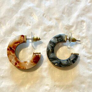 Two-Tone Abalone and Tortoiseshell open hoop gold tone earrings